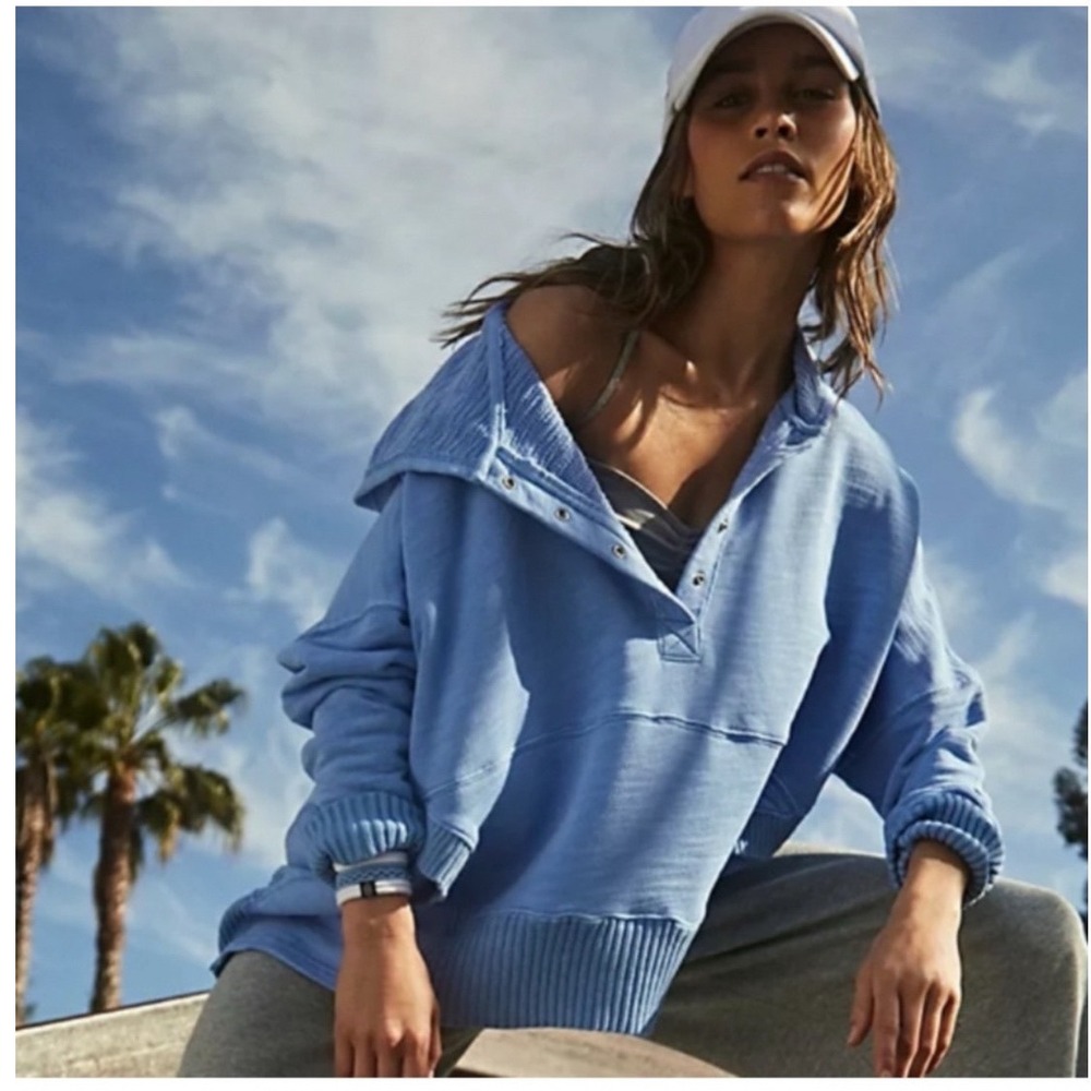 Free People Movement Solid Honey Dove Pullover Blue XS